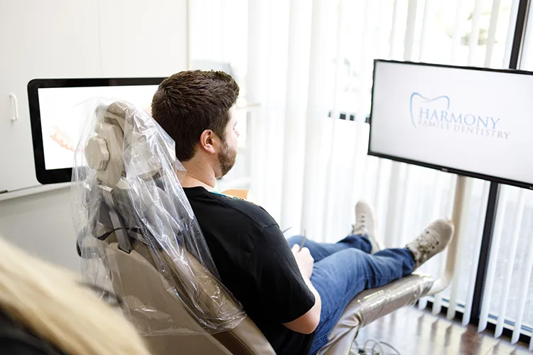 Patient in a dentist chair - Harmony Family Dentistry in Vancouver WA